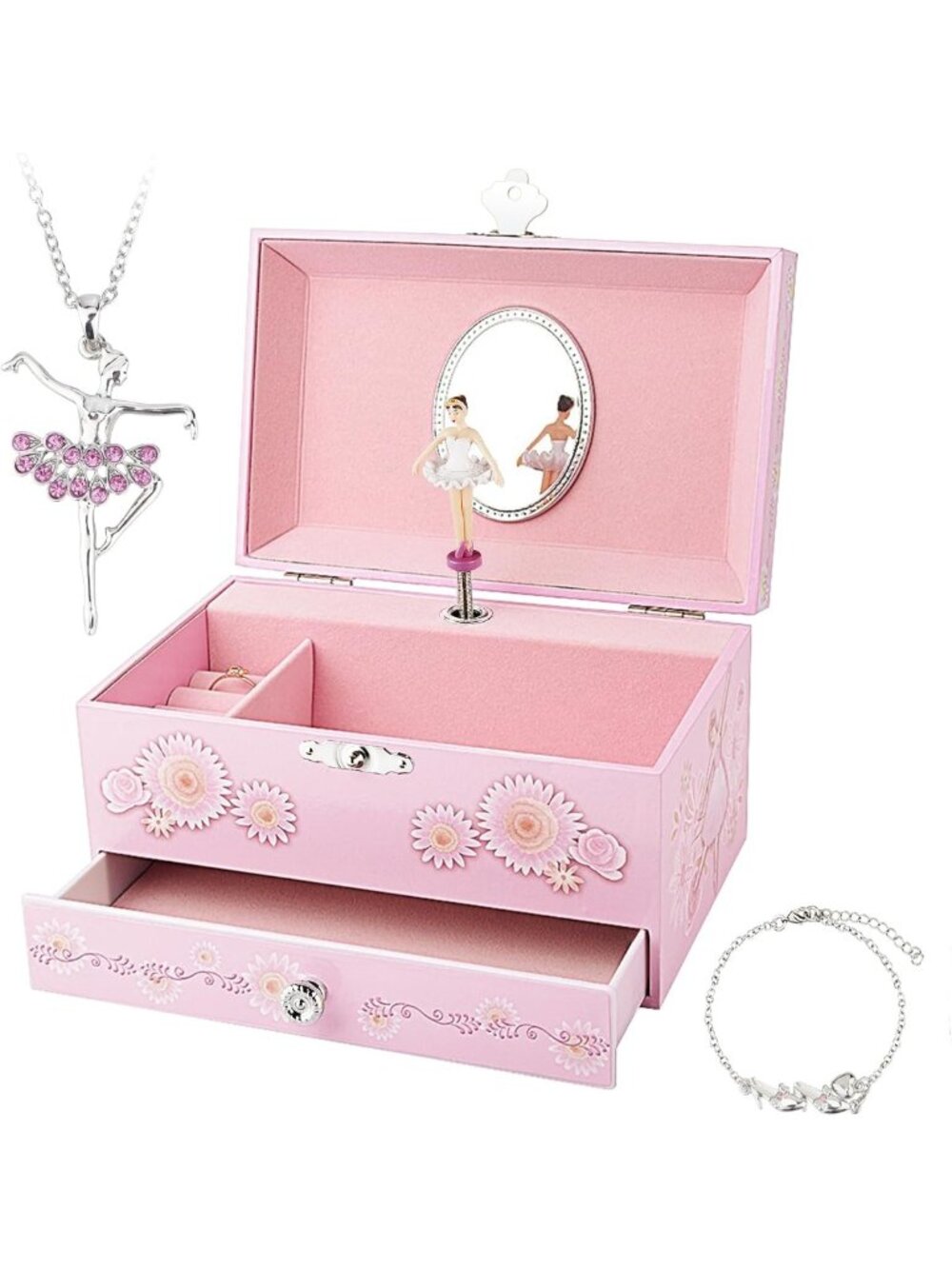 Girls Pink Musical Jewelry Box with Rich Design - Perfect Gift for Kids
